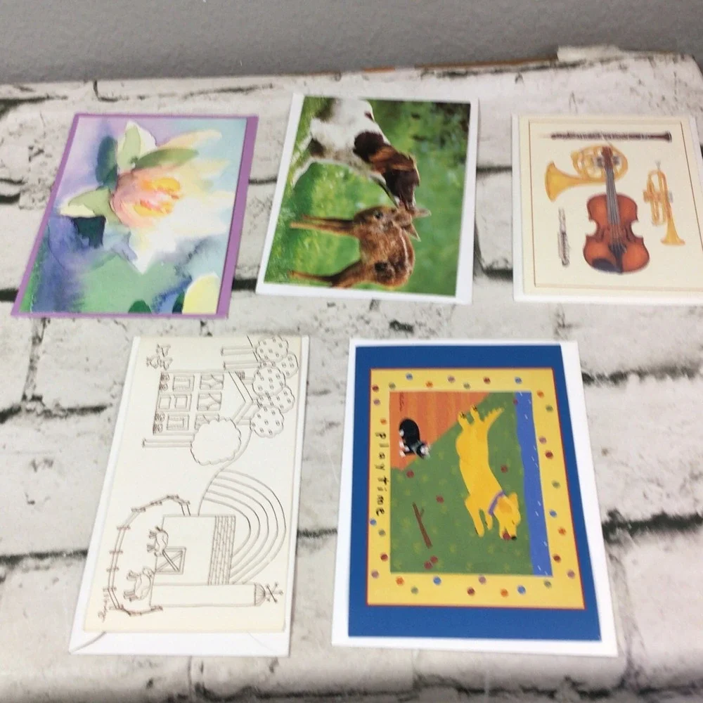 Greeting Note Cards Lot Of 5 All Different Play‎ Time Animals Envelopes Blank